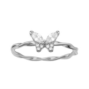 PRIMROSE Twisted Band 925 Signed Solid Sterling Silver Butterfly CZ Ring 9.5